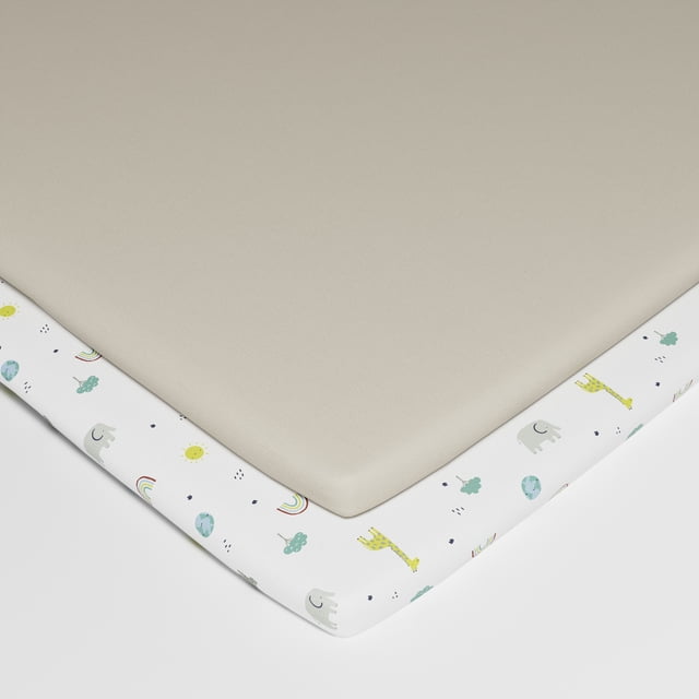 George Baby Organic Cotton Playard Sheets (2 Count) breathable 100% organic cotton two-pack fitted for most standard playard mattresses, 25.5" W x 38" L, elasticized edges for a secure fit, machine washable and gentle for newborns and infants; suitable for portable playards and travel use.
