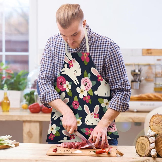 Vaidha Easter Home Printing Linen Imitation Apron Kitchen Fouling Multi Functional Apron
