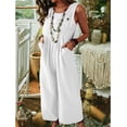 thumbnail image 3 of Birdeem Womens Linen Cotton Solid Color Sleeveless Pocket Casual Wide Leg Side Button Jumpsuit, 3 of 9