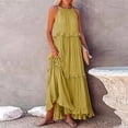 thumbnail image 5 of Plus Size Dresses Sleeveless Maxi Dress Casual Flowy Ruffle Elegant Solid Maxi Dress Yellow XL, 5 of 5