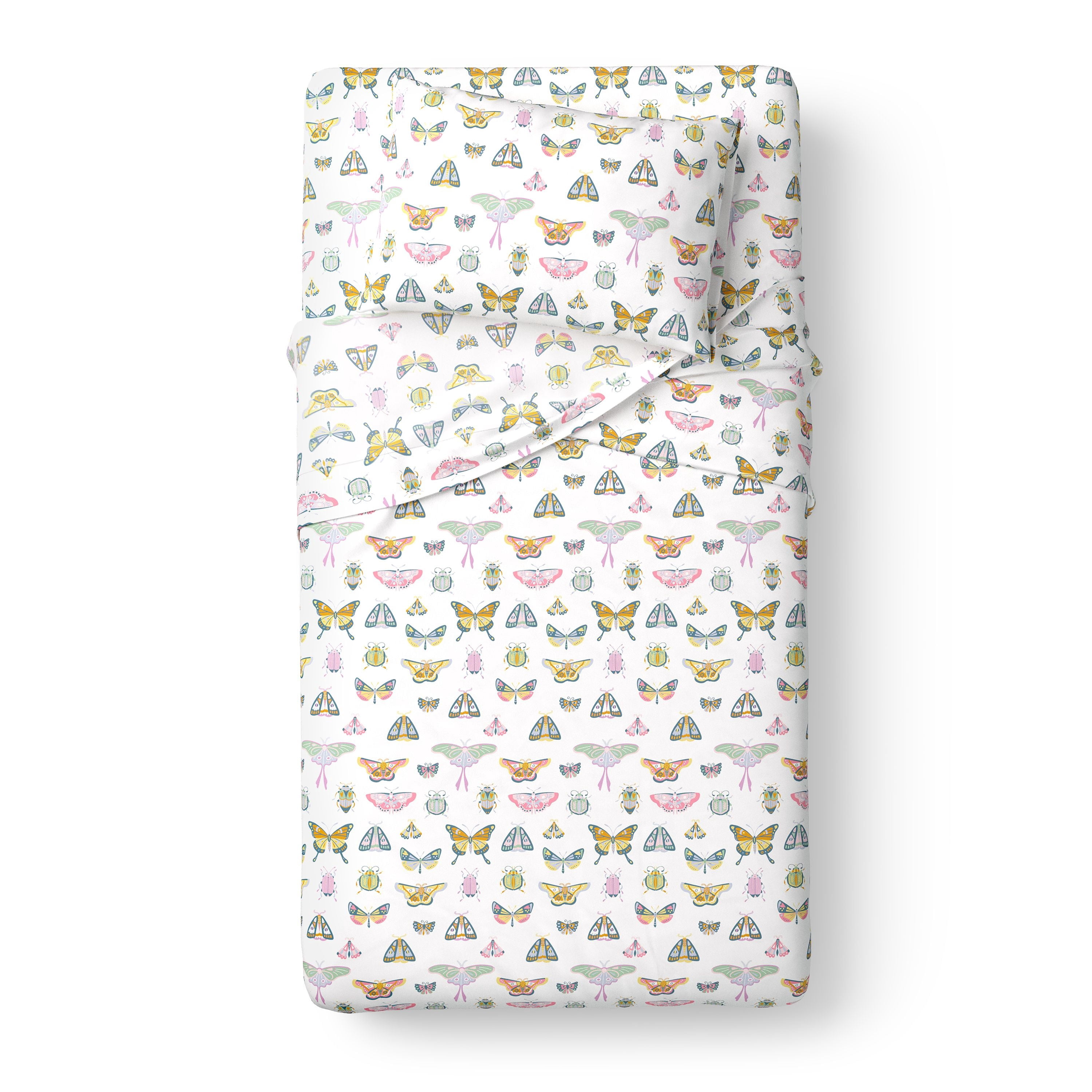 Mainstays Kids Microfiber Bed Sheet Set, Queen, Butterfly, 4 Pieces