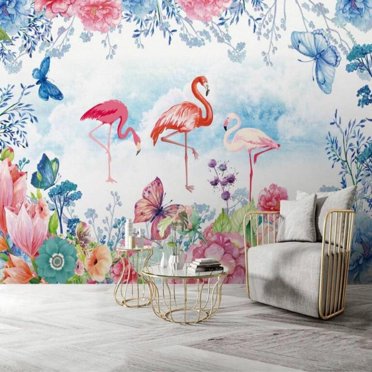Papier Peint 3D Flamant Rose Peint SKU# WAL0150