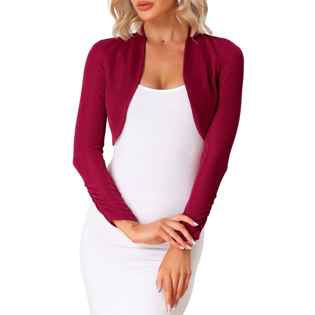 INSPIRE CHIC Boléro Pailleté pour Femme, Soirée, Ouvert à l'Avant, Manches Longues, Élégant, Transparent, Rouge, TP