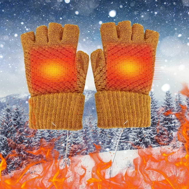 MTBLYS Usb Heating Knitted Gloves Winter Warm Hand Protection Fingerless Touchscreen Design Half Finger Unisex 5V Usb Powered Workout Cycling Camping Use