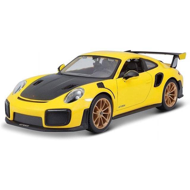 Maisto Porsche 911 GT2 RS Jaune avec Capot en Carbone et Roues Dorées Édition Spéciale Voiture Modèle Moulée sous Pression 1/24