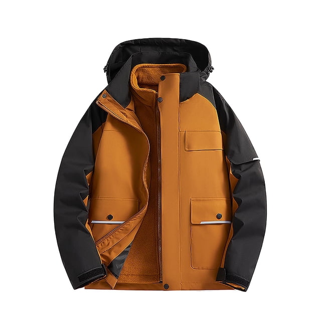 WRKEKC Men's Slim Fit Hooded Jacket with Adjustable Drawstring and Contrast Stitching, Urban Utility Coat for Modern Workwear Brown M