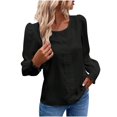 thumbnail image 2 of RXIRUCGD Haut/chemise à Manches Longues à Col Rond pour Femme, Décontracté, Uni, en Dentelle Patchwork, Noir, Taille : S, 2 of 5