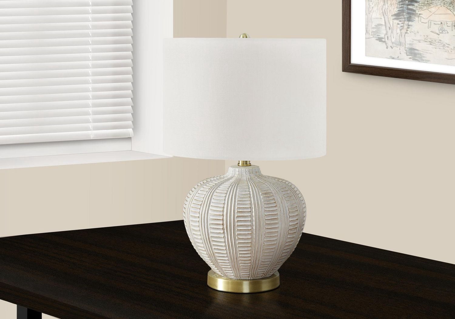 Monarch Specialties  Luminaire, 21"h, Lampe De Table, Teinte Ivoire / Crème, Résine Crémeuse, Transitionnel