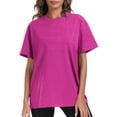 thumbnail image 2 of Plebaso T-Shirts en Coton pour Femmes à Manches Courtes, Col Rond, T-Shirts Basiques, Hauts Décontractés, Couleur Unie, Coupe Ample, 2 of 7