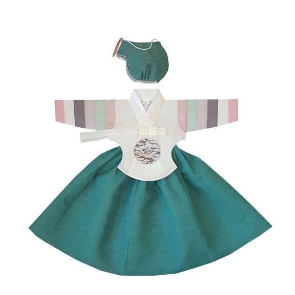 Hanbok 100th Days Birth Party Celebration Girl Baby Korea Traditional Dress Ivory Green