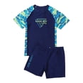 thumbnail image 3 of Toddler Swimsuit Boy Plus Size Pool Hot Spring Short Sleeve Printed Tops Swim Trunks Split Swimwear Set Baby Boy Bathing Suit Blue 190, 3 of 9