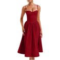 thumbnail image 2 of Kaemgyyd Robe Corset pour Femmes Élégante à Bretelles Spaghetti, Robe Midi Fluide à Décolleté Plongeant Plissée, Robes de Cocktail Formelles pour Femmes, 2 of 7
