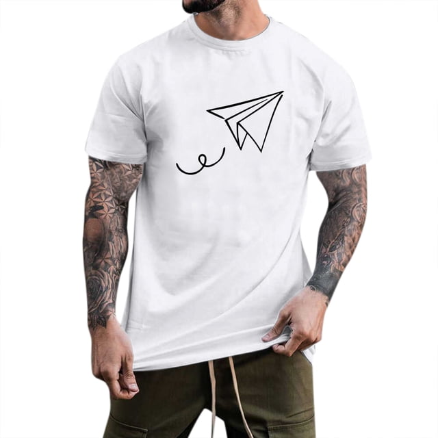 BOBOGOJP T-Shirts d'Entraînement pour Hommes à Rayures, Manches Courtes, Col Ras du Cou (Blanc,G)