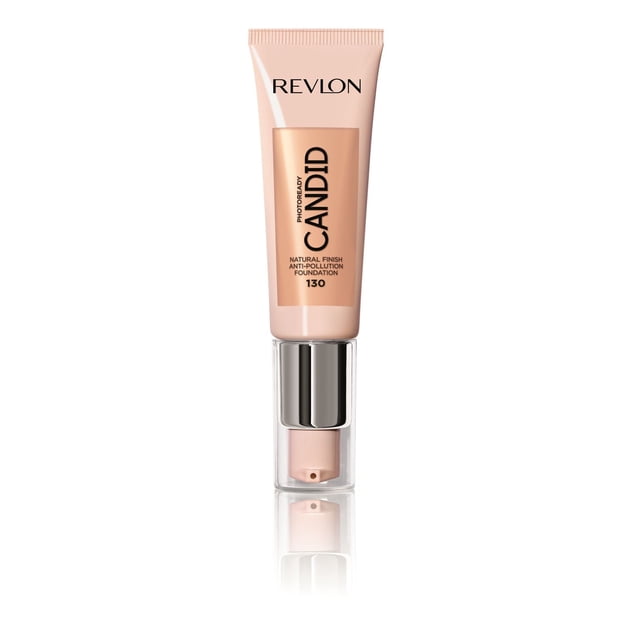 Revlon PhotoReady Fini Naturel Candide, Teinte de Fond de Teint Antipollution 130 en tube beige avec Distributeur à Pompe Transparent et Collerette Argentée, Offrant une texture Crémeuse Semblable à une Crème Hydratante Qui Se Fond Invisiblement pour une Couvrance Moyenne et Modulable avec Antioxydants et protection contre la Lumière Bleue.