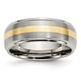 thumbnail image 1 of Titanium 14k Gold Inlay 8mm Ridged Edge Ring Man Wedding Precious Metal   For Dad Mens  For Him, 1 of 10
