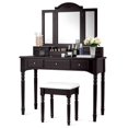 thumbnail image 1 of Patiojoy 7 Drawers Tri-Folding Vanity Mirror Makeup Dressing Table Set w/ Necklace Hook Coffee, 1 of 10