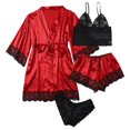 thumbnail image 1 of Ketyyh-chn99 Pyjama pour Femmes Vêtements de Nuit pour Femmes Ensemble de Pyjama en Satin de Soie pour Femmes 4 Pcs Lingerie Dentelle Florale Vêtements de Nuit avec Peignoir Rouge,G, 1 of 5