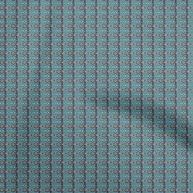 oneOone Cotton Poplin Turquoise Blue Fabric Asian Kilim Sewing Craft Projects Fabric Prints By Yard 42 Inch Wide