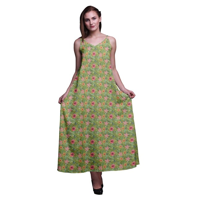 Bimba Robe Longue Maxi Imprimée en Rayonne à Bretelles Spaghetti Ajustables pour Femmes Boho-Xxx-Grand