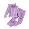 thumbnail image 1 of ZACPNCV Toddler Girl Fall Clothes Set Long Sleeve Ribbed Knit Tops Pants Set Solid Color 2-Piece Outfit for Kids Purple 4-5 Years, 1 of 7