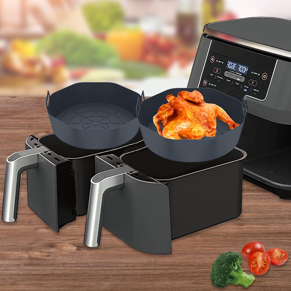 POINTERTECK 2Pcs Air Fryer Silicone Pot with Handle Reusable Air Fryer Liner Heat Resistant Air Fryer Silicone Basket Round Baking Pan  Silicone Air Fryer Accessories Liners for Air Fryer
