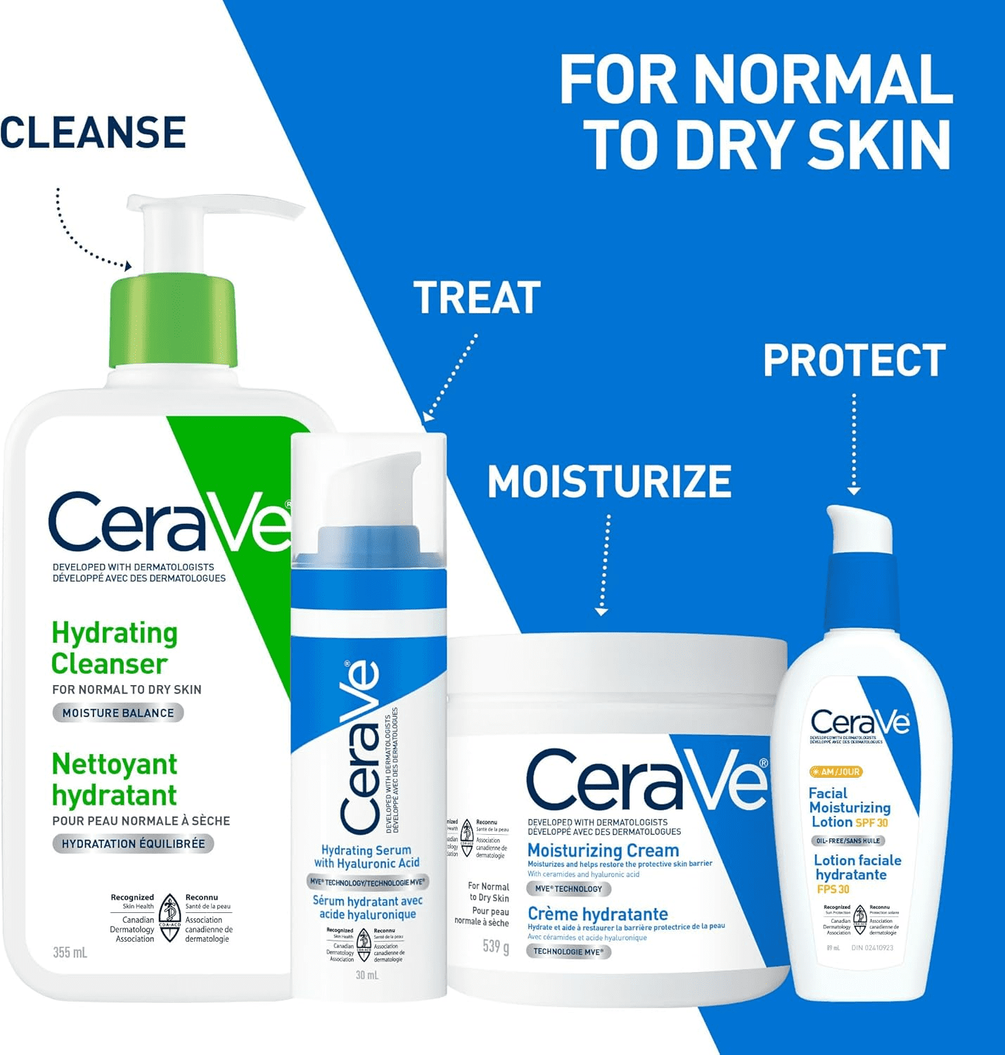 CeraVe Crème Hydratante, Crème Riche pour Visage et Corps avec Céramides pour Peau Sèche, 539 g
