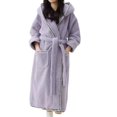 thumbnail image 2 of RXIRUCGD Mode Femmes Décontracté Uni Manches Longues Dames Ample Poche Garder au Chaud Peignoirs Faux Velours Tenue de Nuit Robe Chemises de Nuit( Violet, Taille:L ), 2 of 3