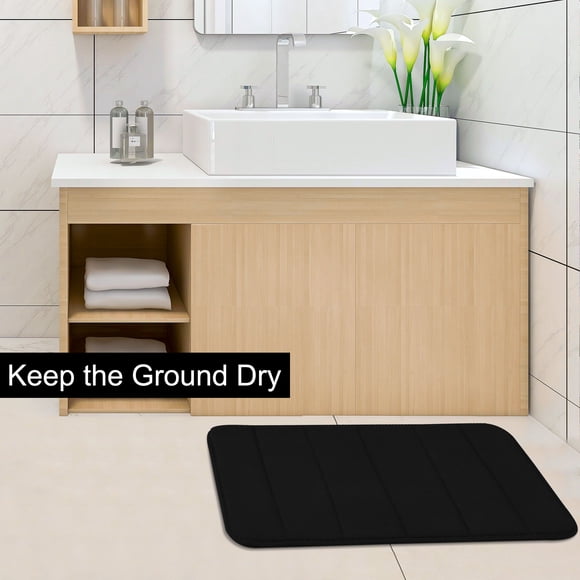 PiccoCasa Bath Mat Memory Foam Bath Rugs for Bathroom, Black 24" x 16"/60 x 40cm(L*W)