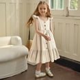 thumbnail image 2 of Robe pour Filles Petite Fille Été Sans Manches Robe Décontractée Enfants Tout-Petit Boutonnée Mode Robe Soleil à Volants Robe Bébé Beige 3 Ans-4 Ans, 2 of 5
