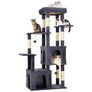 Cat Tree for Large Cats - 61" Heavy-Duty Multi-Level Tower with 2 Condos & Scratching Posts, Extra-Large Perch for Maine Coons, Dark Gray Activity Center