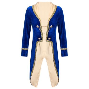 Yhong Garçons Corset Gothique Steampunk Halloween Cour Royale Prince Manteau Manches Longues Queue-de-Pie Victorien Bleu Royal 3T