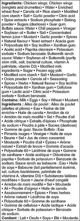 Ailes de poulet surgelées Great Value Buffalo 850 g