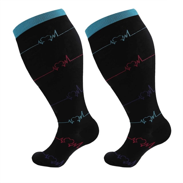 BYHONG Chaussettes pour Femmes Femmes Mode Imprimées Grande Taille Sport Chaussettes de Compression Chaussettes Mi-Mollet Chaussettes de Compression Belles Jambes Chaussettes Extensibles Chaussettes de Course Femmes Bleu TTTG