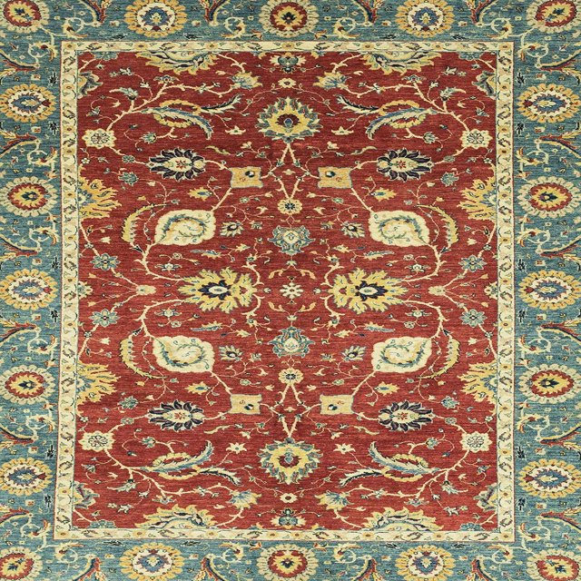 Ahgly Company Tapis d'Intérieur Carrés Abstraits Rouges Orientaux, 6 Pieds Carré
