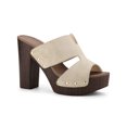 thumbnail image 1 of BLISSFUL STEP Women's Faux Suede Platform High Block Heel Slides Sandals Beige 5.5, 1 of 7