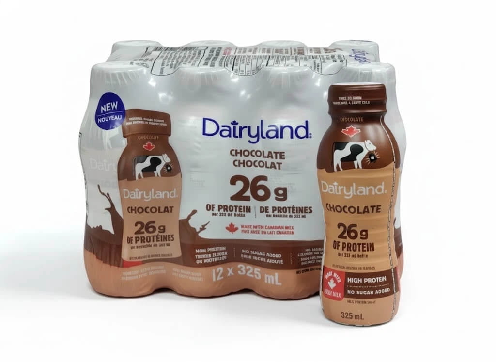 Dairyland 26g high protein chocolate protein shake no sugar added 325ml-12 pack