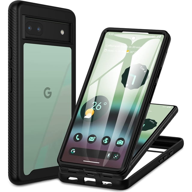 GHSDFBB Google Pixel 6a Étui Noir, avec Étui Antichoc et Protecteur d'Écran Intégré. La Conception Robuste et durable Offre une protection Intégrale à 360° avec une construction en Matériau TPU et PC. l'Étui Comprend des Découpes Précises pour Boutons, Haut-Parleurs, Caméra et ports, Assurant un Ajustement Parfait pour le Google Pixel 6a. le Dos transparent Met en Valeur le design original du Téléphone, Tandis Que des Rebords Surélevés Protégent l'Appareil Photo. Convient à Diverses Activités comme la Course, le Vélo et l'Escalade