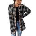 thumbnail image 1 of Veste à Imprimé Léopard pour Femmes, Veste Chemise à Carreaux Contrastées à Manches Longues, 1 of 6