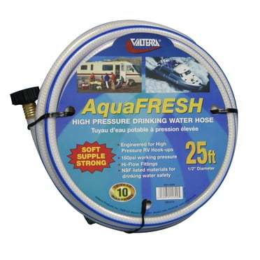Valterra Fresh Water Hose W01-5300 Aqua Fresh; Not Heated; 1/2 Inch Internal Diameter; 25 Foot Length; Suitable For Drinking Water; BPA/Phthalate And Lead Free; White; With Hose Gripper