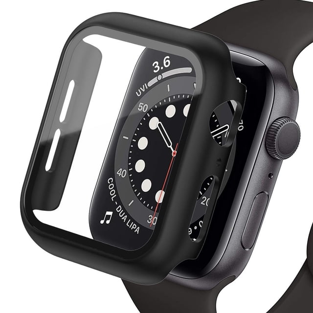 2 pack Case Built in Tempered Glass Screen Protector Compatible with Apple Watch Series 44mm 40mm 45 mm 41mm , Matte PC Case Bumper Overall Protective Cover for iwatch series 6 5 4 7 SE 3 2 1