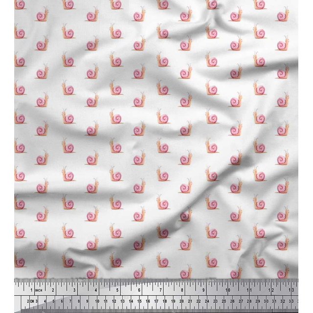 Soimoi Tissu Crêpe en Polyester Imprimé d'Escargots et d'Insectes, Tissu au Mètre, 42 Pouces de Large