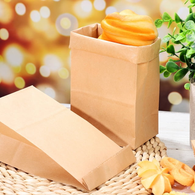 OUNONA 120Pcs Large Kraft Paper Bags for Treats Snacks Bread Food Storage Brown