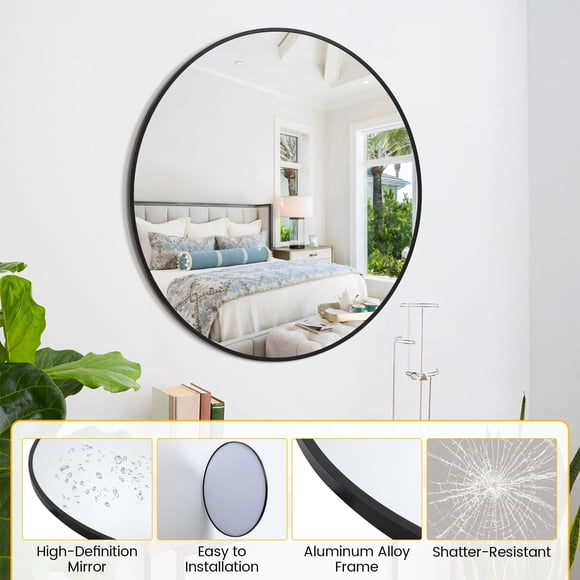TROPOW Bathroom Mirror,30 Inch Black Round Mirror Wall Mounted Round Mirror for Bathroom Decor,Vanity Round Metal Mirror Decorative Round Mirror Wall Mounted Makeup Mirror
