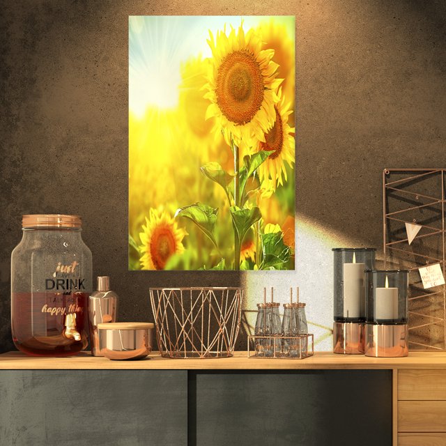 Bright Sunflowers Blooming on Field - Large Animal Canvas Art Print