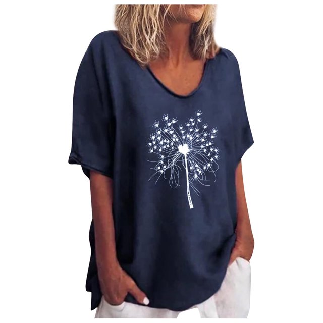 EQWLJWE Chemises pour Femmes Liquidation T-Shirts pour Femmes Chemises Aguichant pour Femmes Col Rond Manches Courtes Hauts Imprimés Blouse Régulière