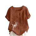 thumbnail image 2 of Jusqu'à 50 % de Rabais Horkkom Hauts Grande Taille pour Femmes Été Chemises Amples en Lin à Manches Courtes Col Rond Imprimé Floral Blouses Confortables, 2 of 4