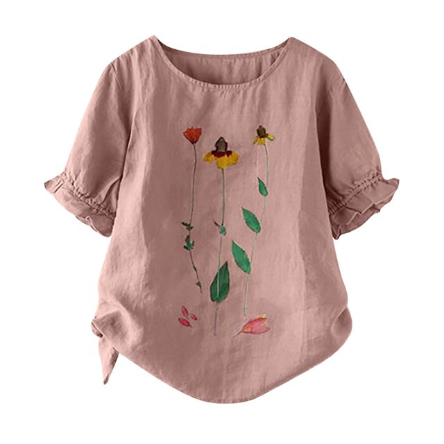 CHUANK Chemises pour Femmes Dames Liquidation T-Shirts d'Été Décontractés pour Femmes Col Rond Manches Courtes Imprimé Floral Chemise Ample Hauts