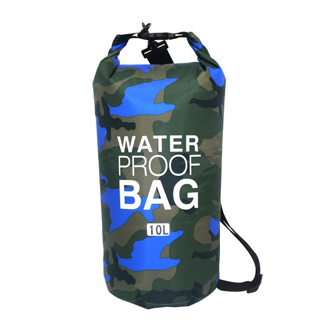 2L Inflatable Swimming Bag Multifunction Dry Sack Large Capacity Dustproof Washable Storage Pouch Boating Lifebelt Water Sports Blue Camouflage 19x55cm