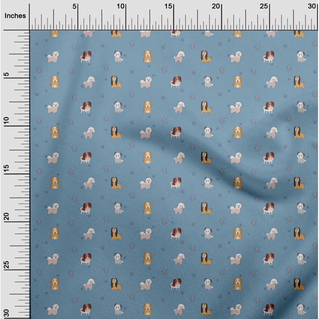 oneOone Tissu en Coton Cambric Imprimé Herbe & Chiots BTY 56 Pouces de Large