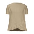 thumbnail image 4 of Frostluinai Summer T Shirts for Women Short Sleeve Eyelet Embroidery Shirts Crew Neck Solid Color Tops Flowy Ruffle Irregular Hem Tshirts, 4 of 6